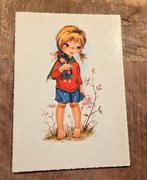 Meisje op blote voeten met pop, Verzamelen, Ansichtkaarten | Themakaarten, Verzenden, 1960 tot 1980, Gelopen, Kinderen