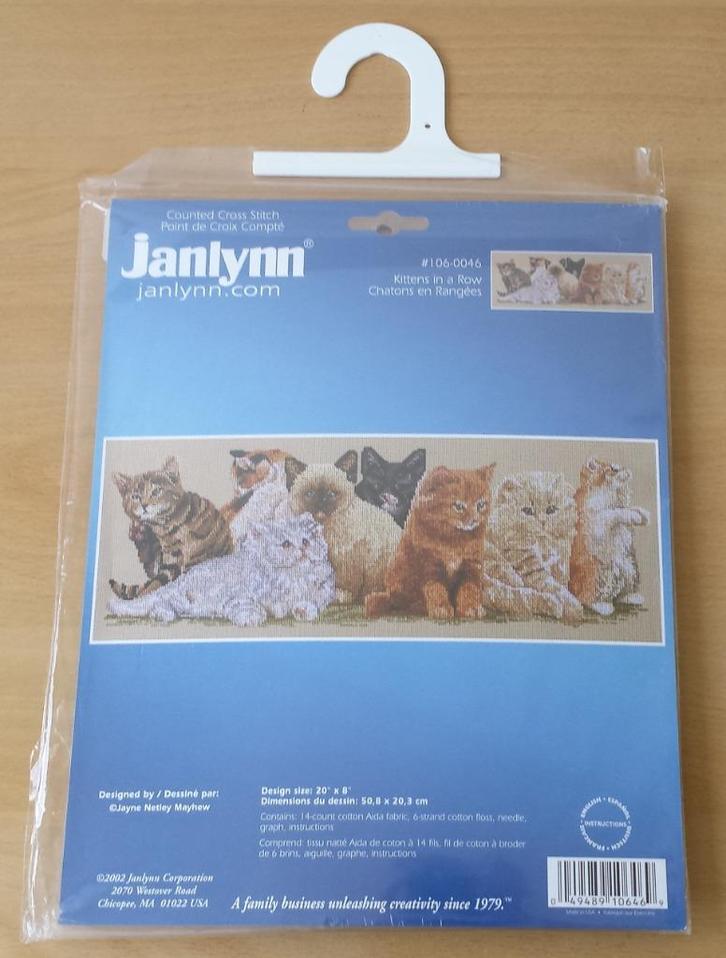 Kittens in a Row Pakket - Janlynn - 2002, Hobby en Vrije tijd, Borduren en Borduurmachines, Nieuw, Borduurpakket, Handborduren