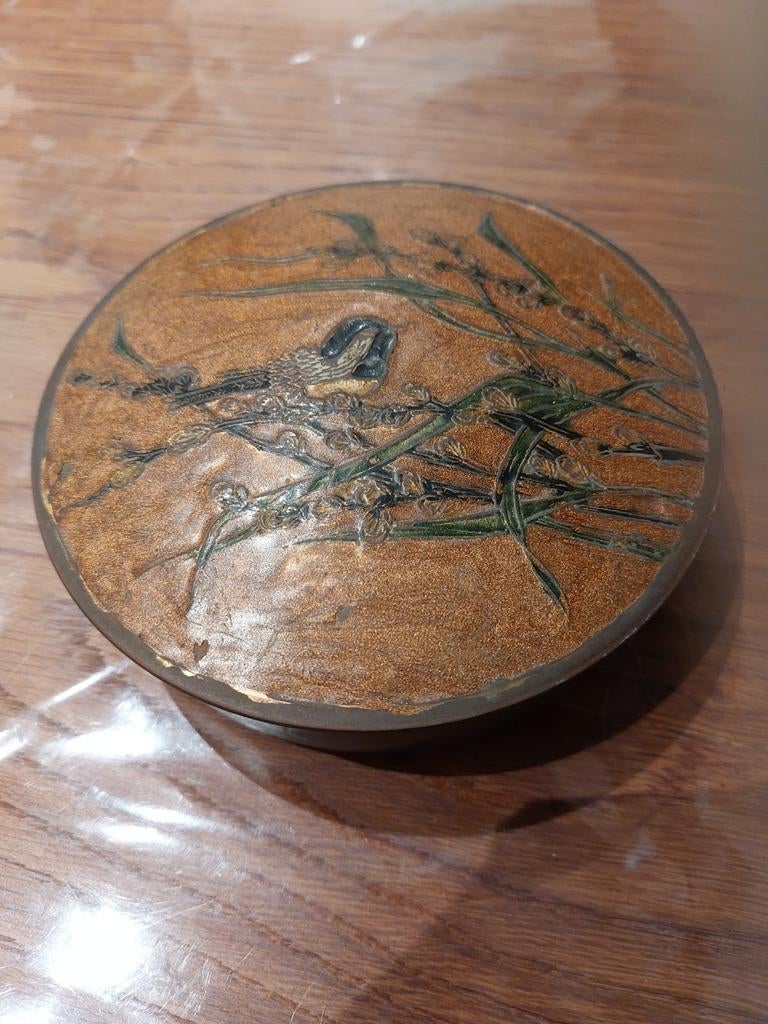 Messing met emaille vogels doosje, Ophalen of Verzenden