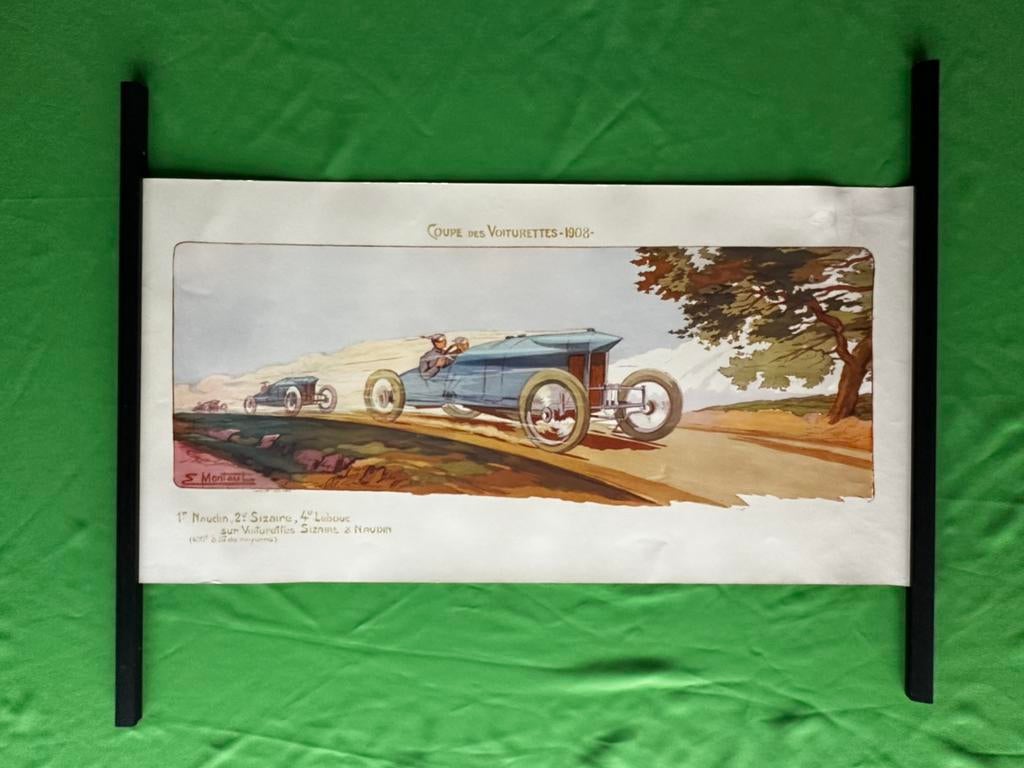 S. Montaut poster: Coupe des Voiturettes uit 1908., Ophalen of Verzenden, Gebruikt, Auto's