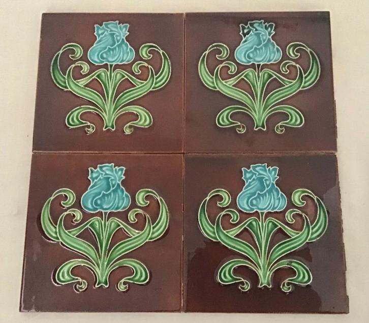 jugendstil tegels met tulp (4) Ceramique Hemiksem, Antiek en Kunst, Antiek | Wandborden en Tegels, Verzenden