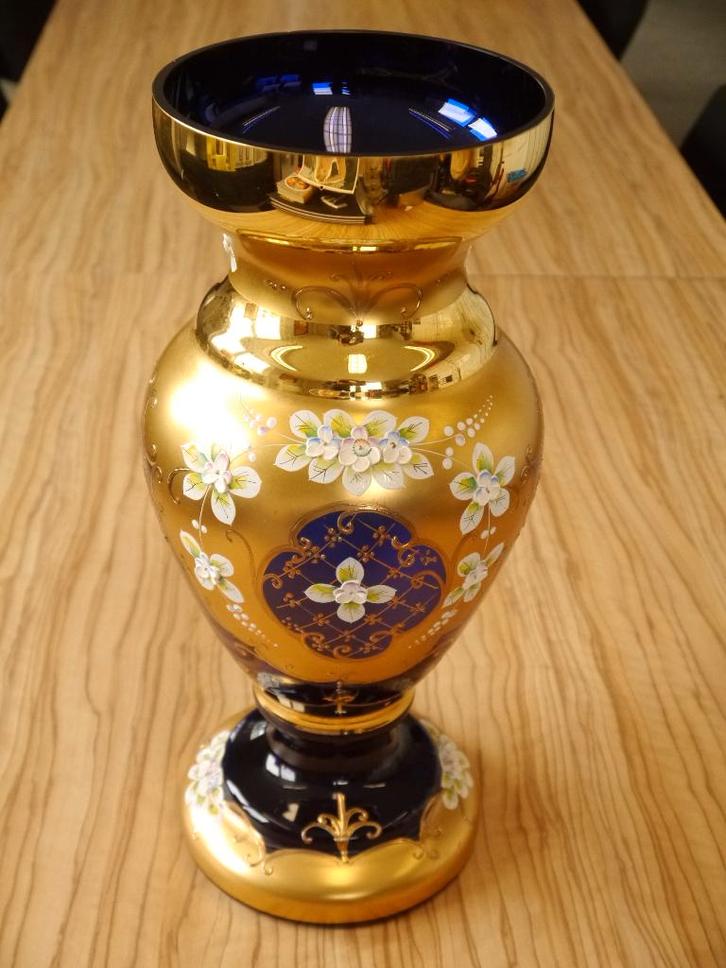 vaas Bohemian Czechisch cobalt blauw, Huis en Inrichting, Woonaccessoires | Vazen, Gebruikt, Blauw, Minder dan 50 cm, Glas, Ophalen of Verzenden