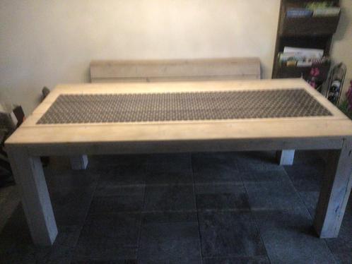 Steigerhouten tafel en bank, Huis en Inrichting, Tafels | Eettafels, Zo goed als nieuw, 50 tot 100 cm, 200 cm of meer, Vijf personen of meer