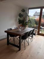 Houten eettafel met 6 kuipstoelen - 2 meter, Ophalen, Gebruikt, 50 tot 100 cm, Vijf personen of meer