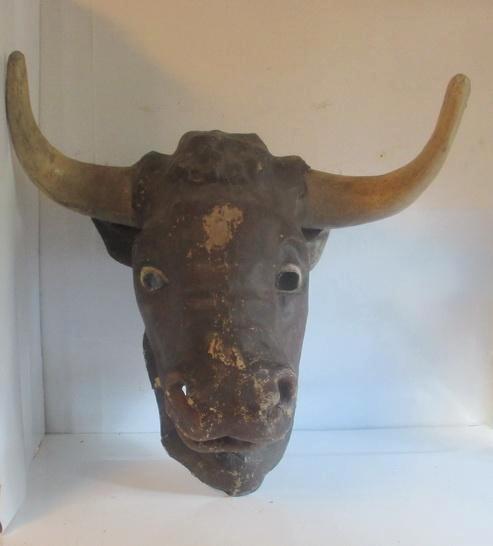 antieke papier mache koe slagerij supergrote kop 38, Antiek en Kunst, Curiosa en Brocante, Ophalen