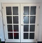 Hardhouten dubbele deur met geslepen glazen ruitjes., Doe-het-zelf en Verbouw, Kozijnen en Schuifpuien, Overige typen, Zo goed als nieuw