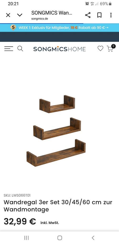 Nieuw SONGMICS Wandplankset van 3 30/45/60 cm wandmontagr, Huis en Inrichting, Woonaccessoires | Wandplanken en Boekenplanken