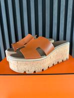 HERMES EZE Sandal Slippers H Cut in Rare Veau Barenia 37 NEW, Bruin, Nieuw, Hermes, Sandalen of Muiltjes