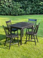 Beukenhouten tafel en 4 spijlen-stoelen, jaren 60 vintage,, Huis en Inrichting, Complete eetkamers, Ophalen, Gebruikt, Fifties sixties vintage