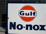 Vintage Gulf No-Nox emaille Reclamebord, Verzamelen, Reclamebord, Gebruikt, ., Ophalen of Verzenden