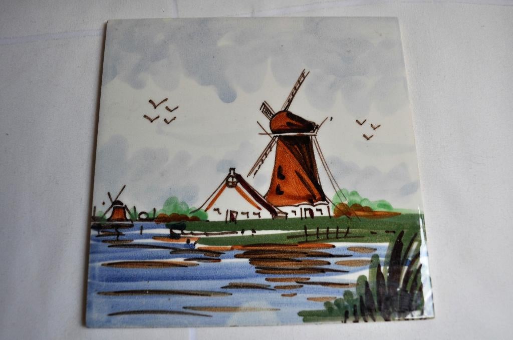 Oude Tegel Delfts Molen 15 cm Ton de Kruijf 1955-1956, Ophalen of Verzenden