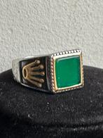 Rolex edelstaal Ring met half edelsteen smaragd steen, Ophalen of Verzenden