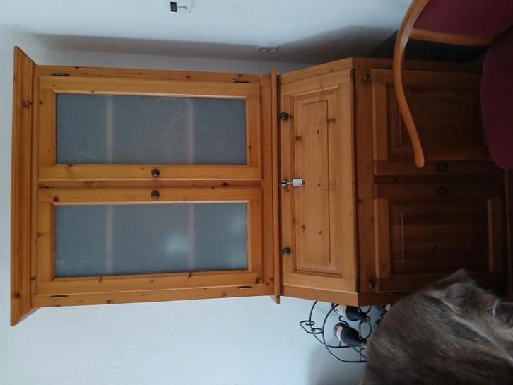 Grenen secretaire met vitrinekast erop, Huis en Inrichting, Kasten | Vitrinekasten, Zo goed als nieuw, 50 tot 100 cm, 25 tot 50 cm