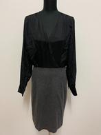 J519 - Zwart-grijze Black Label Paul Smith jurk satijn mt 38, Maat 38/40 (M), Ophalen of Verzenden, Zo goed als nieuw, Zwart