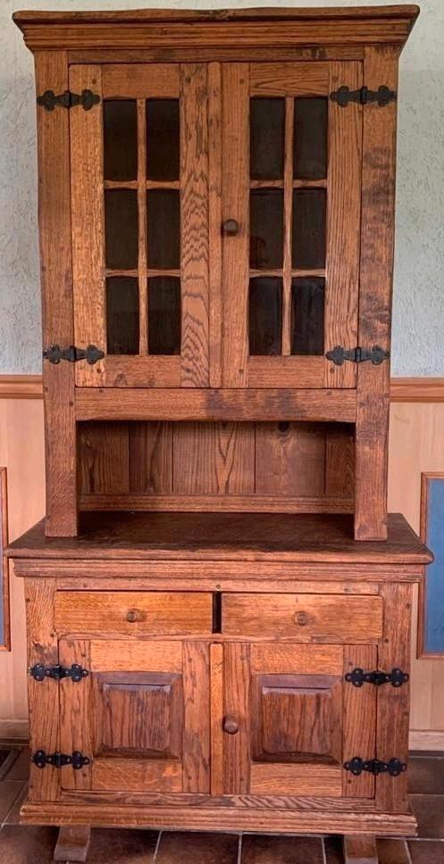 Massief eiken buffetkast, handgemaakt, Huis en Inrichting, Kasten | Buffetkasten, Zo goed als nieuw, 200 cm of meer, 25 tot 50 cm