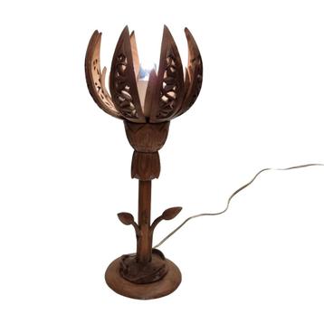 Houten vintage lotus lamp beschikbaar voor biedingen