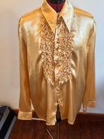 Carnavals blouse Gouden satijnen overhemd met ruches Maat 50, Kleding | Heren, Ophalen of Verzenden, Zo goed als nieuw