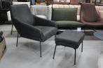 Luxe fauteuil + hocker JOLLY Jess Design echt leer antraciet, Ophalen, Zo goed als nieuw, Metaal, 50 tot 75 cm