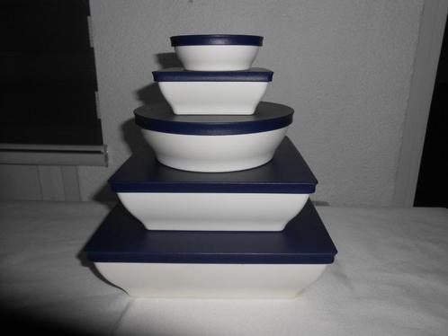 Tupperware Japanse schalen Wit Blauw Deksel NIEUW, Huis en Inrichting, Keuken | Tupperware, Nieuw, Schaal, Blauw, Wit, Ophalen of Verzenden