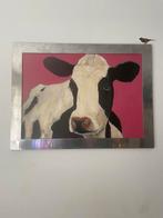 Vrolijk schilderij van koe, gesigneerd, Huis en Inrichting, Woonaccessoires | Schilderijen, Tekeningen en Foto's, Ophalen, Schilderij
