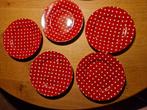 ONTBIJTBORDEN 🍄 V&D 🍄 ROOD MET WITTE STIPPEN POLKADOT 5X, Huis en Inrichting, Keuken | Servies, Ophalen of Verzenden, Porselein