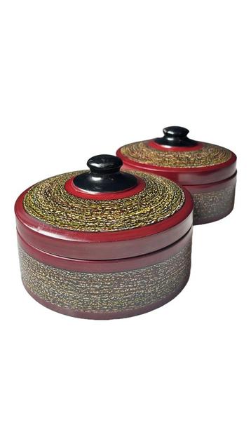2 vintage Laksha dozen – Sri Lanka, rood/bruin lakwerk '60 beschikbaar voor biedingen