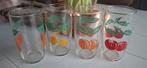 4 limonadeglazen fruitmotief vintage 11 cm hoog, Verzamelen, Glas en Borrelglaasjes, Ophalen of Verzenden, Zo goed als nieuw, Frisdrankglas