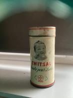 Brocante, Zwitsal navul blikje baby poeder. H 12,5 cm., Ophalen of Verzenden, Zo goed als nieuw, Overige