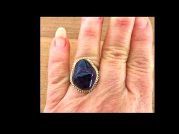 Bijzonder Chinees Zilveren / Verguld Ring met Amethiststeen! beschikbaar voor biedingen