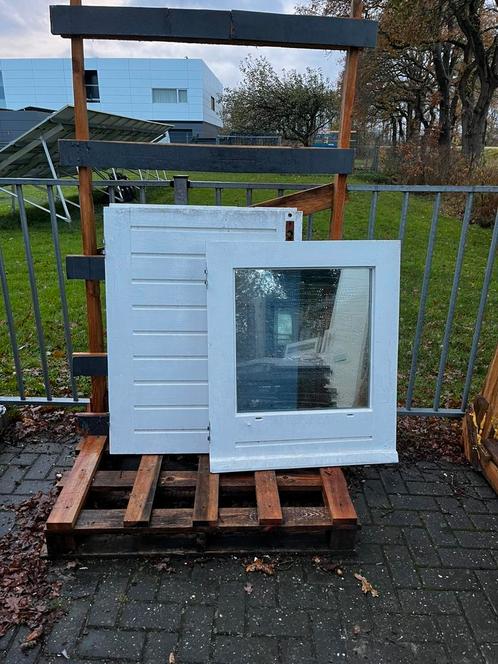 Buitendeur half openslaand hardhout dubbel glas, Doe-het-zelf en Verbouw, Deuren en Horren, Zo goed als nieuw, Buitendeur, 200 tot 215 cm