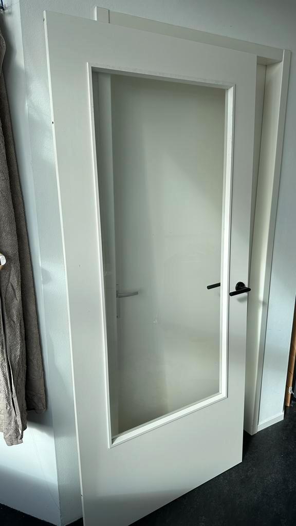 Opdek binnendeur met blank glas 211,5x93cm, linksdraaiend, Doe-het-zelf en Verbouw, Deuren en Horren, Binnendeur, 200 tot 215 cm