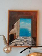 Mooi schilderij doorkijkje, incl baklijst 40x50 cm, Antiek en Kunst, Ophalen of Verzenden