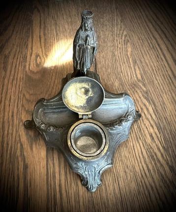 Maria inkt pot Bronzen inktpotje brons pootjes art nouveau beschikbaar voor biedingen