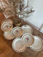 Gebaksbordjes porselein roze bloem goud,vintage,zgan, Ophalen of Verzenden