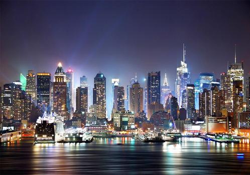 89 New York Skyline Vlies Fotobehang 350x250cm in 3 maten, Huis en Inrichting, Stoffering | Behang, Blauw, Rood, Wit, Zwart, Beige