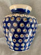 Blue Peacock Eyes Pools aardwerk vaas Vintage exemplaar, Ophalen of Verzenden