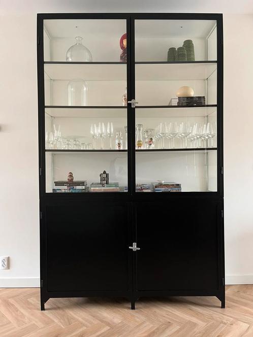 Apothekerskast staal zwart wit Old Basics, Huis en Inrichting, Kasten | Buffetkasten, Zo goed als nieuw, 200 cm of meer, 25 tot 50 cm