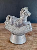 vintage metalen spaarpot hobbel-paard op muziek-doosje 16cm, Ophalen of Verzenden, Metaal of Blik, Dier