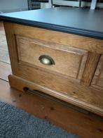 Eiken houten salon tafel met een zwart blad, Ophalen, 100 tot 150 cm, 50 tot 100 cm, Minder dan 50 cm