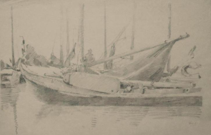 W.A.Knip.1883-1967. Botters in de haven., Antiek en Kunst, Kunst | Tekeningen en Foto's, Ophalen of Verzenden