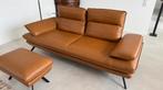 Hukla leren 2,5 bankstel + hocker cognac, Ophalen, 75 tot 100 cm, Rechte bank, Leer