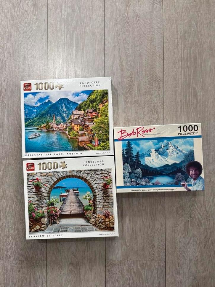 Legpuzzels 1000 stukjes - 3 stuks, Hobby en Vrije tijd, Denksport en Puzzels, Zo goed als nieuw, Legpuzzel, 500 t/m 1500 stukjes