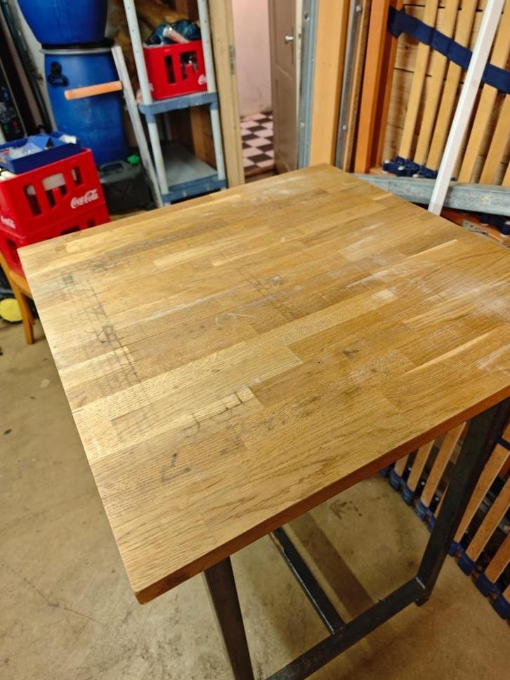stalen Tafel eikenhout, Huis en Inrichting, Tafels | Statafels, Gebruikt, Ophalen