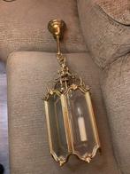 Vintage Gouden Hanglamp metaal zwaar, Gebruikt, Ophalen of Verzenden, Glas, Vintage antiek