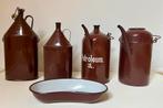 Emaille Petroleumkannen, bakje en Veldflessen - Set van 5, Antiek en Kunst, Antiek | Emaille, Ophalen