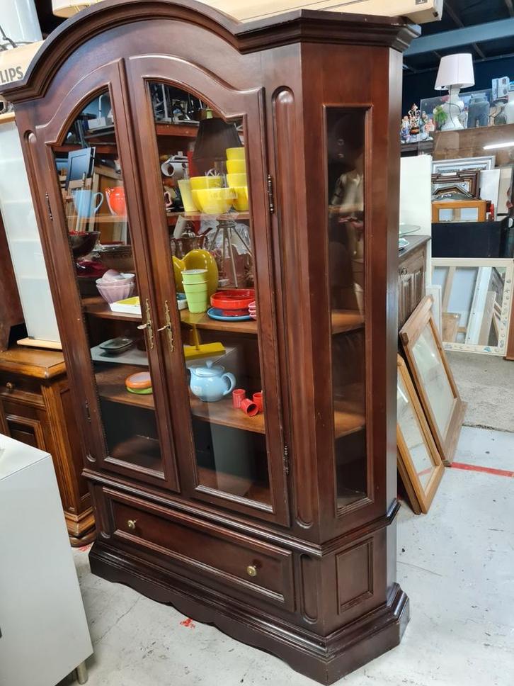 Houten Vitrinekast met Glas en Lade 40x140x193 cm, Huis en Inrichting, Kasten | Vitrinekasten, Gebruikt, 150 tot 200 cm, 100 tot 150 cm