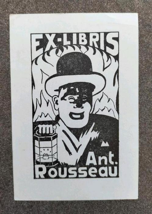 Exlibris Antoine Rousseau (lantaarn, man, bolhoed), Antiek en Kunst, Kunst | Etsen en Gravures, Ophalen of Verzenden