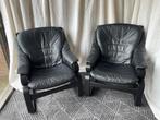 2x Vintage zwart leren Svend Skipper Apollo fauteuils, Ophalen, Gebruikt, Leer, 75 tot 100 cm