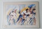 Aquarel wielrenners abstract Jan Bakker, Antiek en Kunst, Ophalen