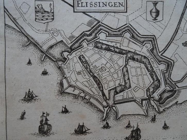 gravure plattegrond Flissingen, Vlissingen, maker onbekend, Antiek en Kunst, Kunst | Etsen en Gravures, Verzenden
